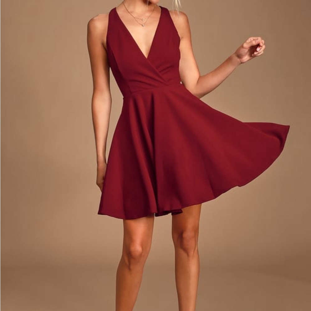 Lulu’s Wine Red Skater Dress - Size Small